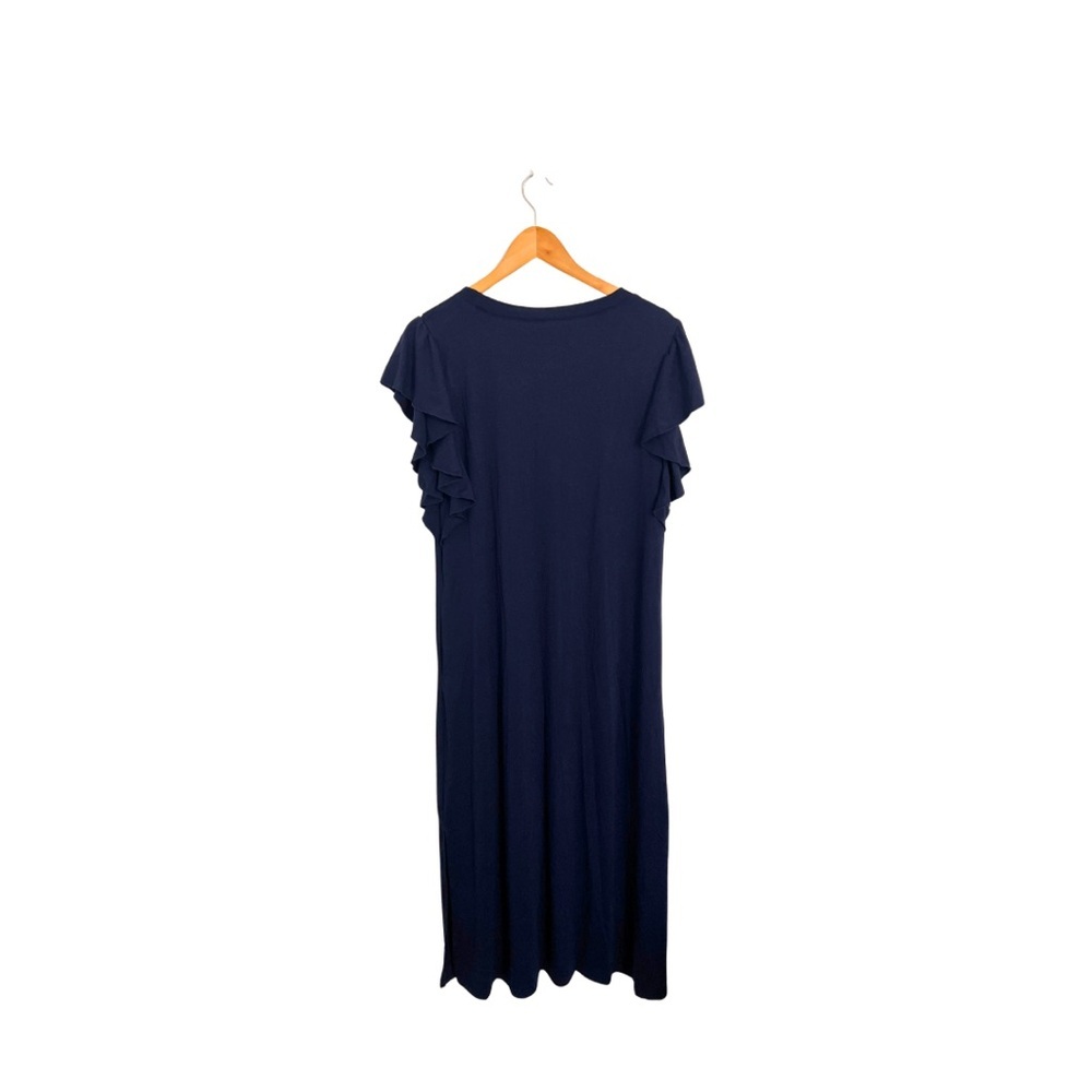 Elegant Navy Blue Ruffle Sleeve Dress - Picture 2 of 3